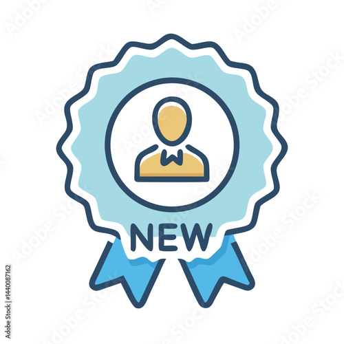 New User Badge Icon - Profile Award with Ribbons in Blue and Gold