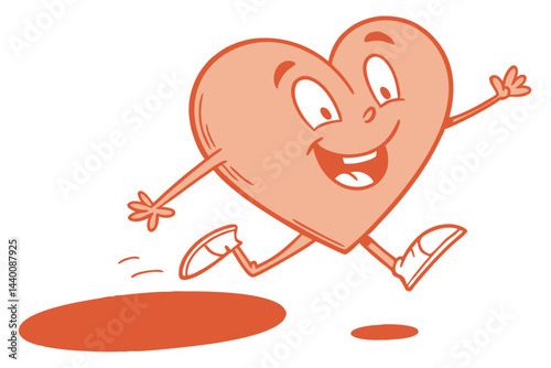 Animated heart character running jumping with joyful expression valentines day concept