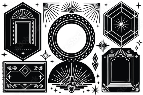 Black and white geometric elements frame set for poster template design