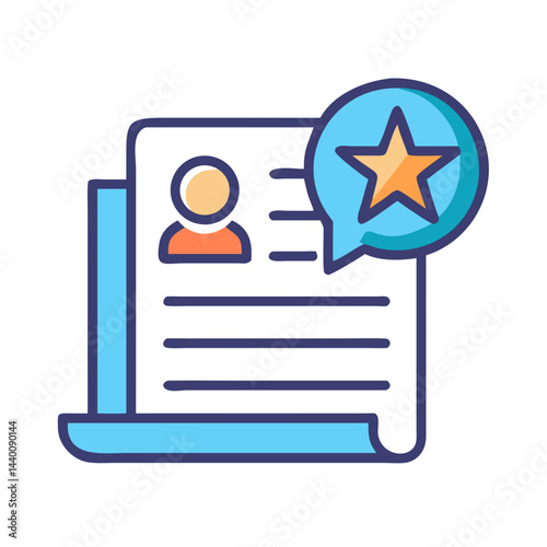 Profile Feedback Icon: Star Rating and User Document Illustration