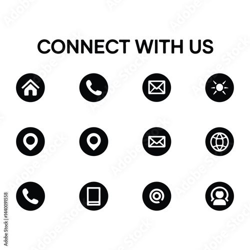 A silhouette Contact us icon. Web icons set , home, call, email, address, location, globe, fax, message, envelope, mobile, telephone, website, icon vector on a white background