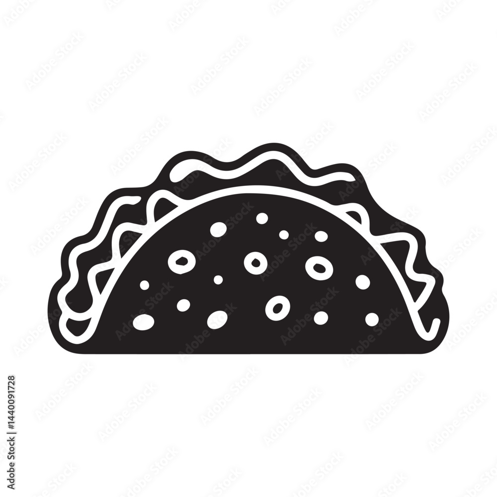 Clean Vector Black Taco Icon on White Surface Clean Vector Black Taco Icon on White Surface