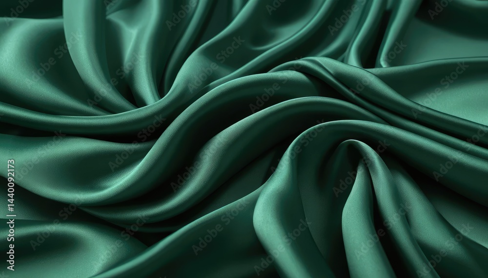 Obraz premium Green luxurious silk satin fabric with a smooth, shiny wave texture