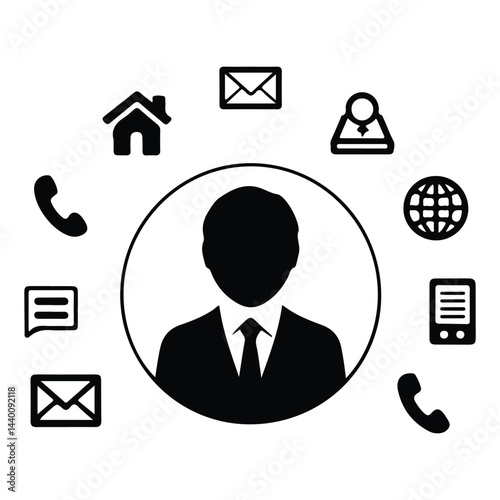 A silhouette Contact us icon. Web icons set , home, call, email, address, location, globe, fax, message, envelope, mobile, telephone, website, icon vector on a white background