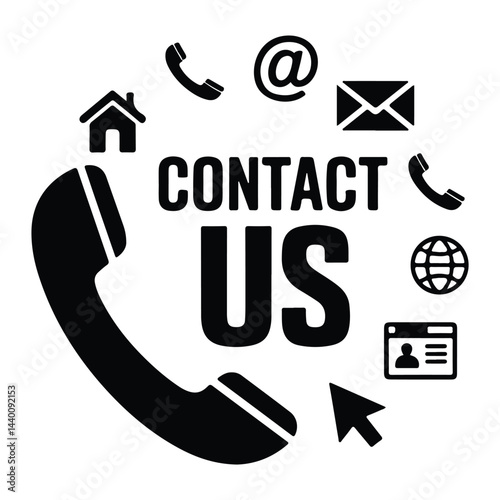 A silhouette Contact us icon. Web icons set , home, call, email, address, location, globe, fax, message, envelope, mobile, telephone, website, icon vector on a white background