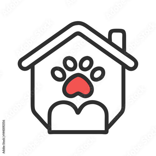 Modern Dog House Icon with Paw Print - Pet Care Illustration