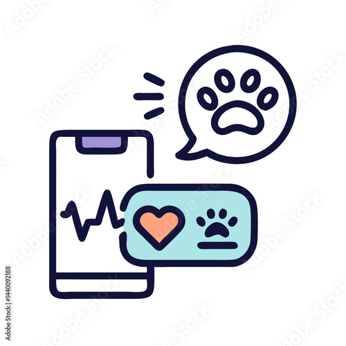 Pet Care App on Smartphone with Heart and Paw Icons