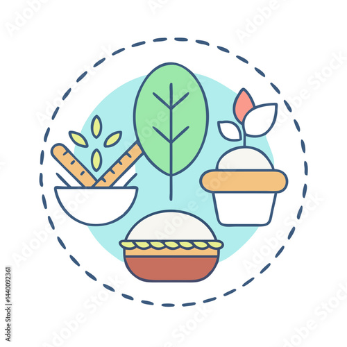 Natural Cosmetics and Skincare Illustration with Plant Ingredients on Black Background