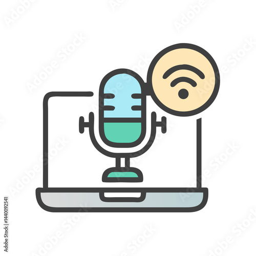 Online Podcast Recording: Laptop, Microphone, and WiFi Connection Illustration