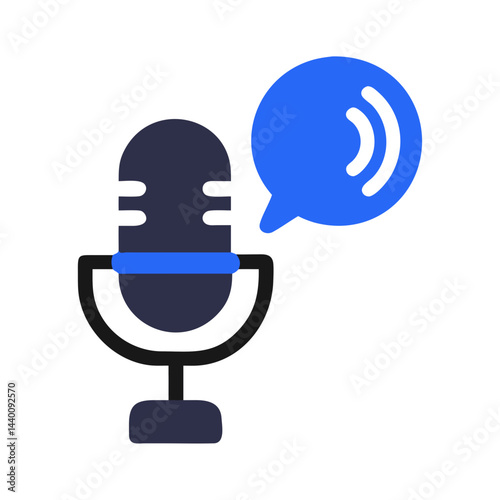 Microphone with Speech Bubble Icon for Podcast, Recording, and Voice Recognition