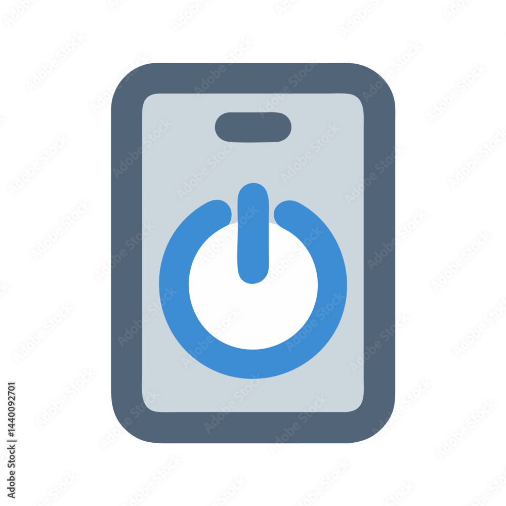 Power Button Symbol in Blue and White on Gray Tablet Power Button Symbol in Blue and White on Gray Tablet