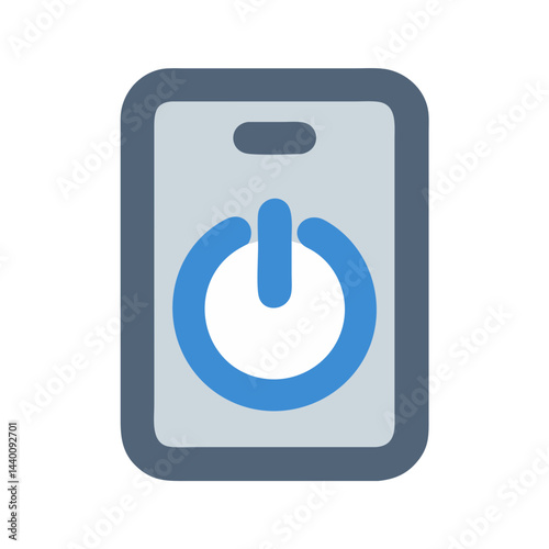 Power Button Symbol in Blue and White on Gray Tablet