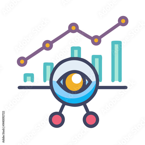 Data Analytics and Visual Analysis Icon with Eye for Business Strategy
