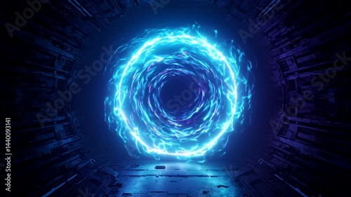 Sci-fi portal materializes with swirling energy  