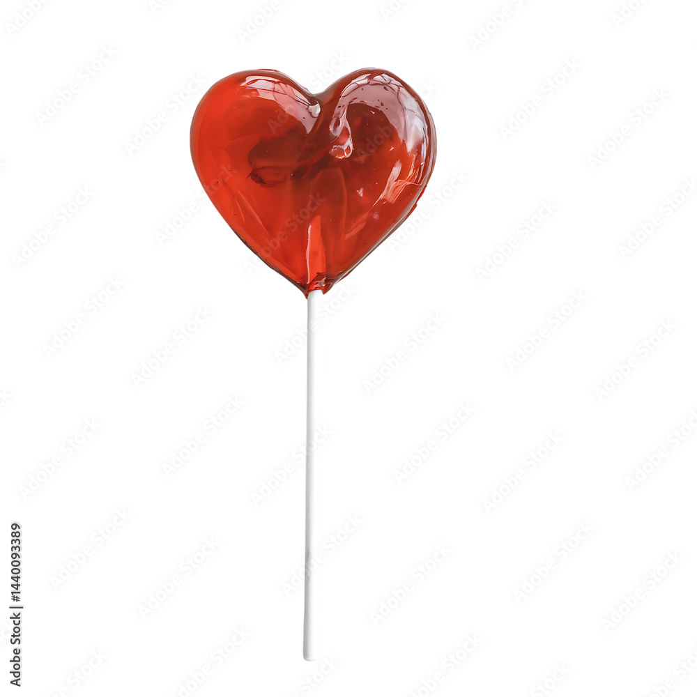 Red heart shape lollipop isolated on transparent background