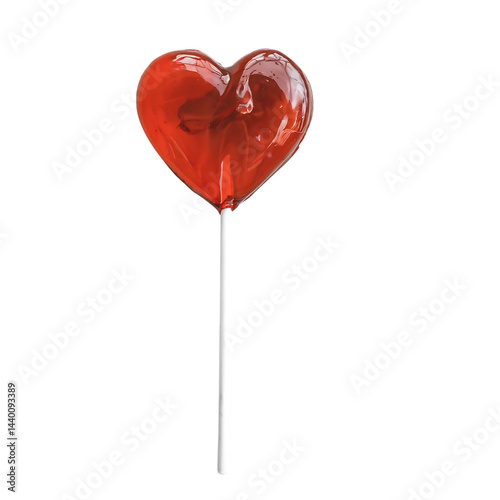 Obraz na płótnie Red heart shape lollipop isolated on transparent background w salonie