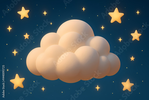 3D Whimsical Cloud with Twinkling Stars for Dreams and Bedtime Magic
