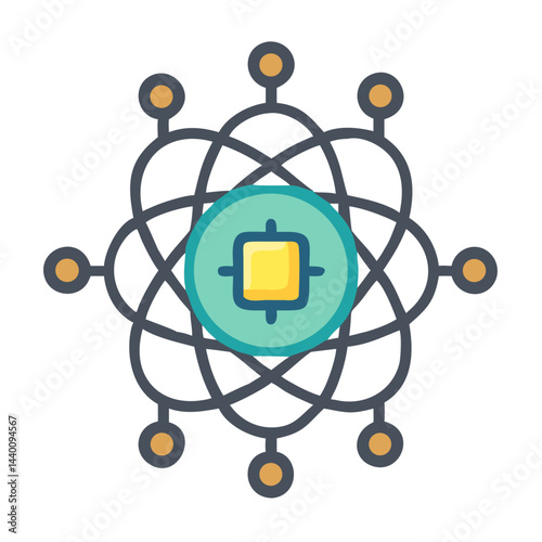 Quantum Computing and Neural Network Icon with Nodes and Interconnections