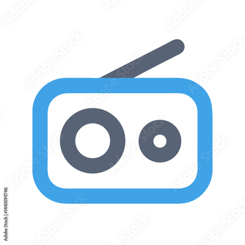 Retro Radio Icon Illustration - Blue and Gray Radio on Black Background