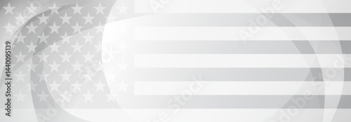 Grayscale vector illustration of a waving American flag with stars and stripes, designed in a minimalist style with smooth curves.