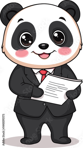 Cute panda  in a suit holding a document cartoon
