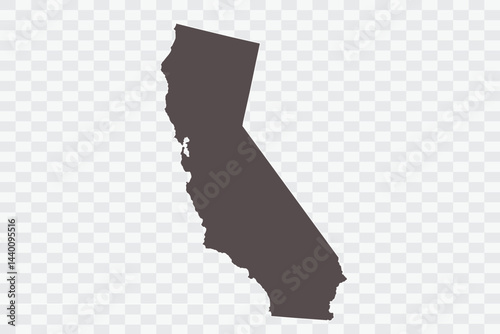 CALIFORNIA Map Minimalist High-Quality PNG Ash Color on Transparent Background Perfect for presentations infographics educational materials and graphic design projects