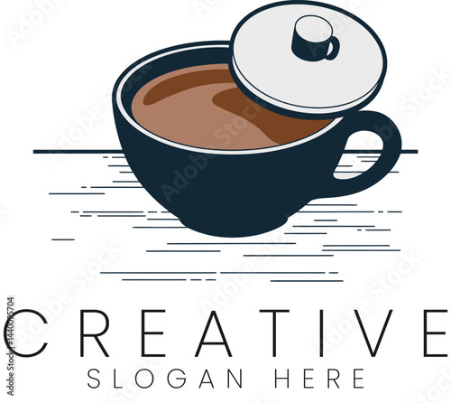 Dark Coffee Cup Illustration Design Template Creative Logo hot art mug tea cafe blue icon drink     