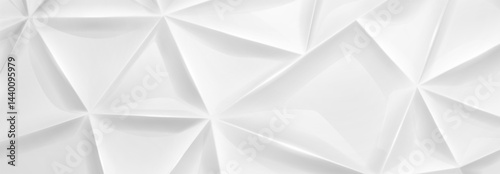 Abstract geometric white vector illustration featuring interconnected polygons and triangles with smooth gradients and sharp edges, creating a futuristic and dynamic design.