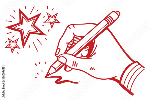 Creative hand drawing stars with a red pen on white background illustration