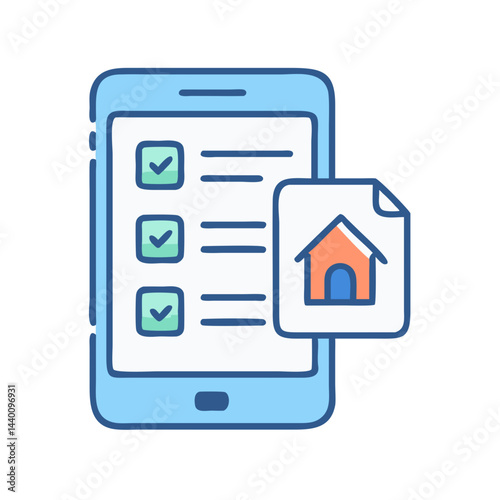 Real Estate App: Mobile Checklist with House Icon for Property Management