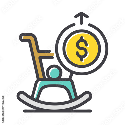 Retirement Investment Growth Concept: Rocking Chair and Dollar Coin Icon