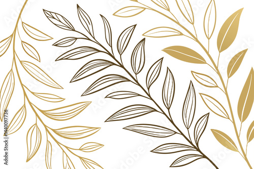 Elegant botanical illustration golden and brown leaves on white background for design projects