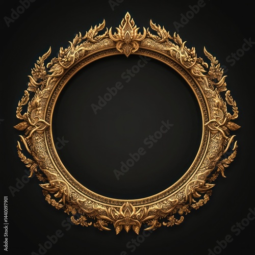 Ornate gold circle frame against dark background