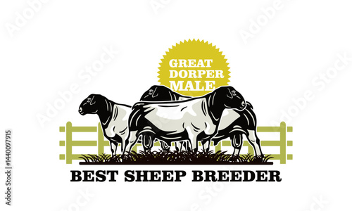 great male dorper sheep standing logo, silhouette of great ram at farm vector illustrations 