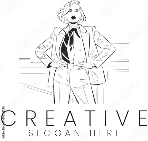 Stylish Woman in Modern Business Suit Fashion Design Elegant Pose Professional Corporate chic work  