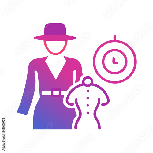Fashion Designer Icon with Dress Form and Clock, Time Sensitive Design