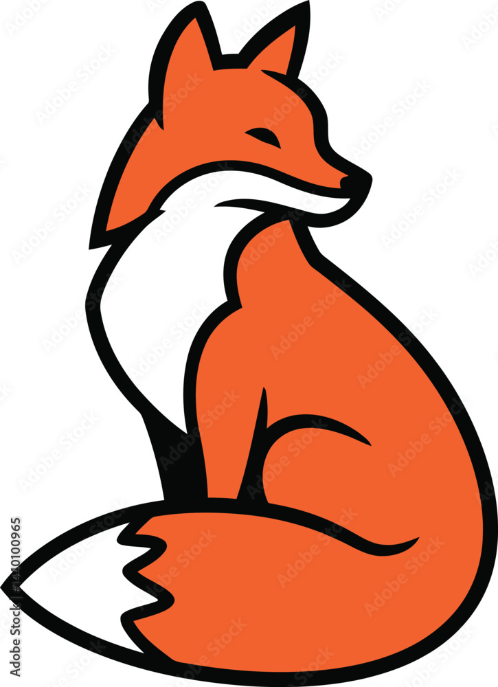 Obraz premium Simple Sitting Fox, Black and White Vector