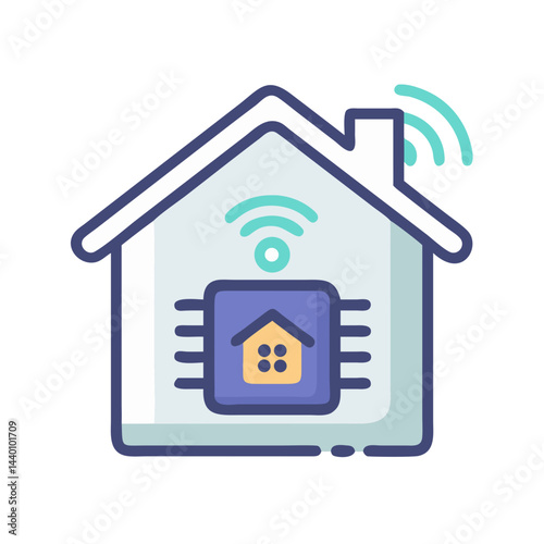 Smart Home Technology Illustration: Connected Home Automation and Wireless Network