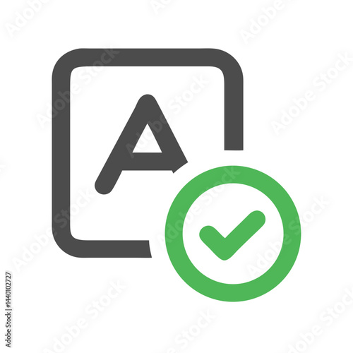 Spellcheck Complete Icon: Grey Letter A in Box with Green Checkmark