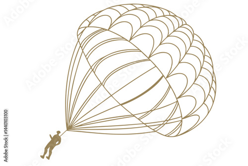 Minimalist parachute design with skydiver in elegant brown lines on white background