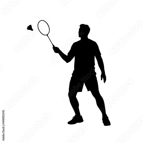 Dynamic badminton player in silhouette hitting shuttlecock, summer sports