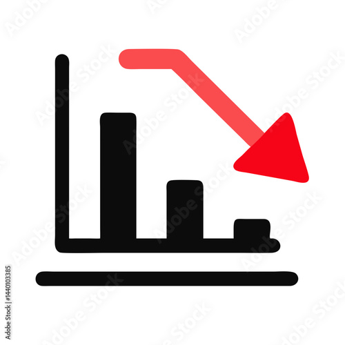 Downward Trend Bar Chart with Red Arrow on Black Background