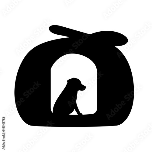 Silhouette of pet carrier with open door for summer trip, pet travel
