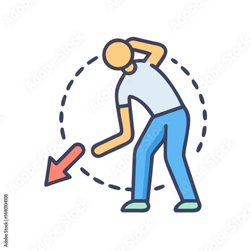 Illustration of Man Bending Forward with Downward Arrow, on Black Background