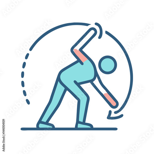 Torso Twist Exercise Flat Icon Illustration: Flexibility, Fitness, and Wellness