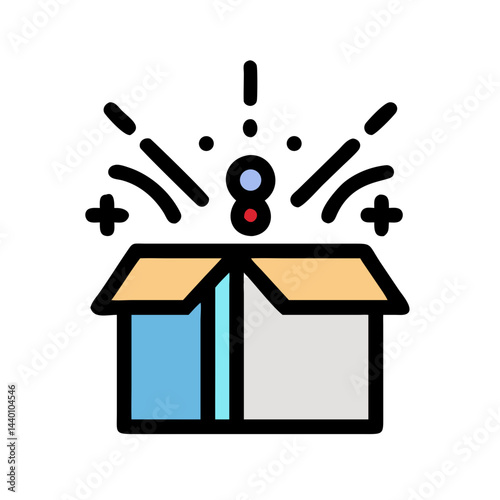 Open Box with Objects, Delivery, Package, Gift, Present Icon Illustration