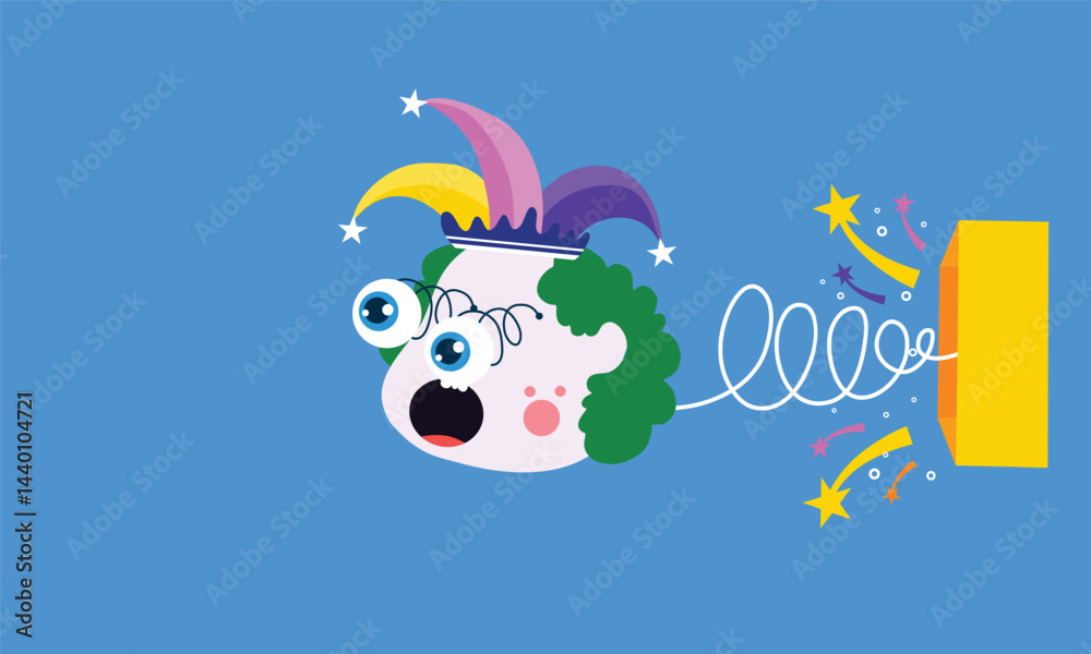 Naklejka premium Funny clown character with green curly hair