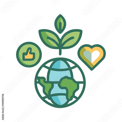 Sustainability and Environmental Protection Icon: Planet, Plants, Like, and Love
