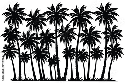 Silhouetted tropical palm trees vector illustration of summer vacation background