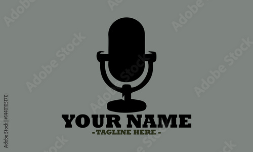 Vintage-style microphone emitting sound waves in a bold, monochromatic design. Audio recording concept and suitable for podcasts, microphone silhouette vector illustration, microphone logo icon